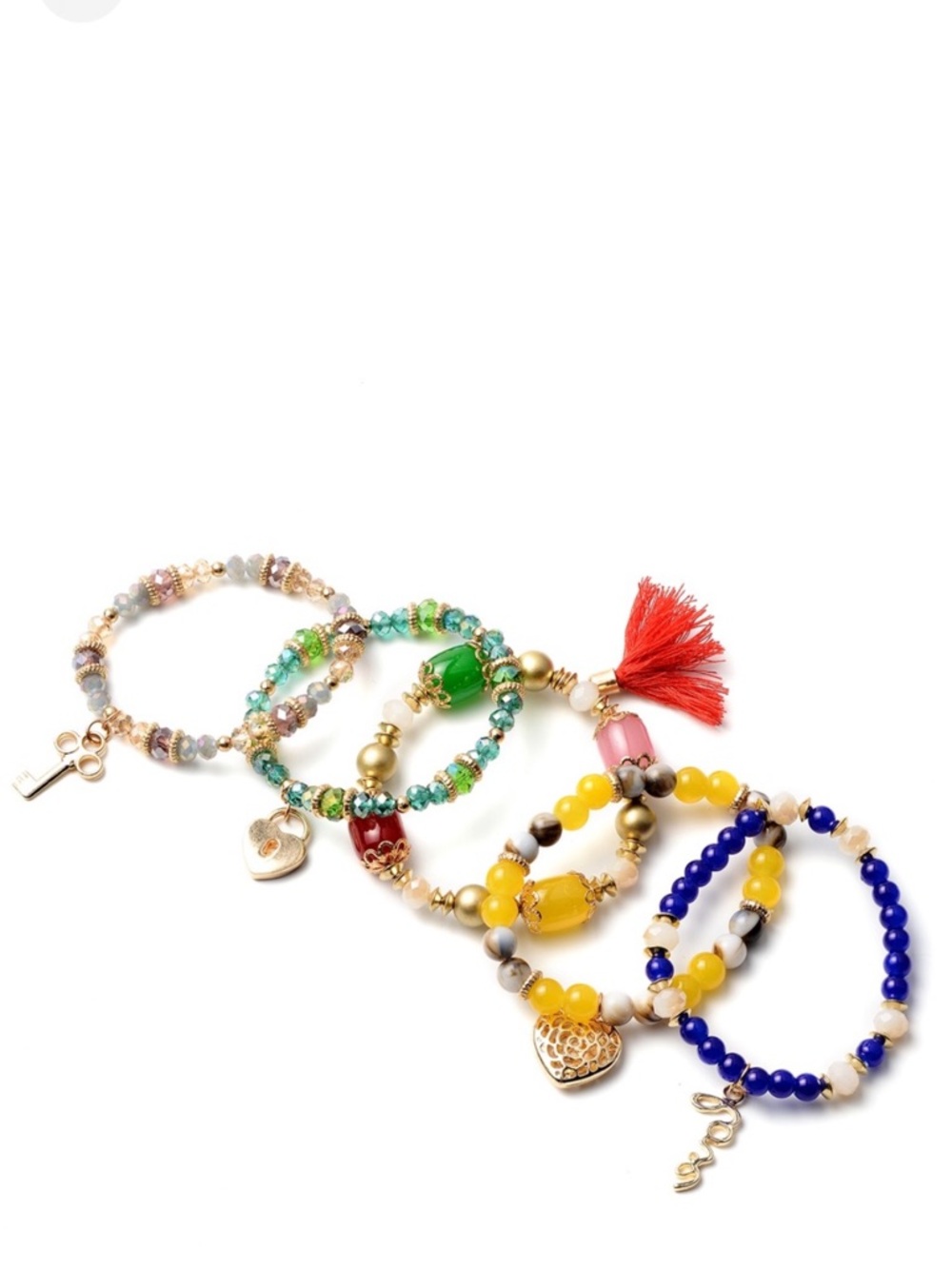 Set of Five Multi Gemstone Stretch Bracelets